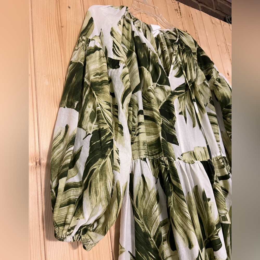H&M green and white botanical palm print balloon sleeve maxi dress - Picture 5 of 8
